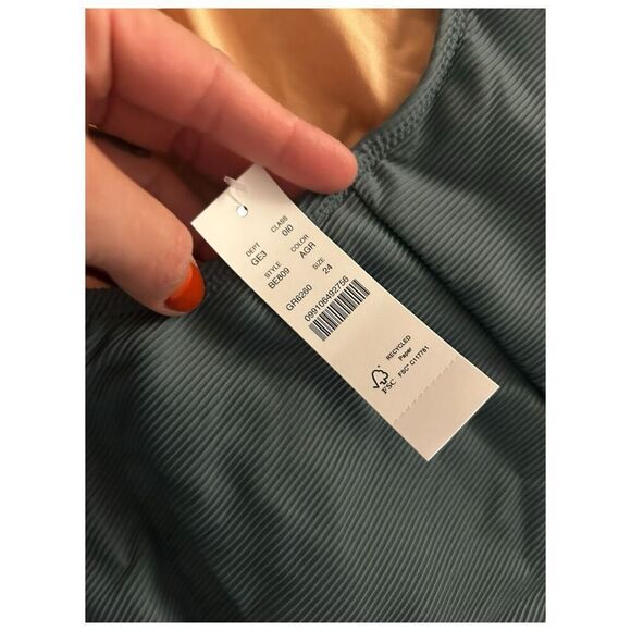 J. Crew Ribbed Square Neck One Piece Swimsuit Plus Sz 24 Scrunchie Green NWT - Picture 7 of 12